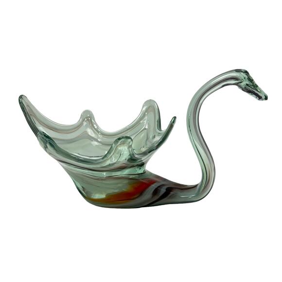 Vintage MCM Sooner Glass Blown Swirl Purple Orange White Swan Bowl Mid Century - Picture 2 of 6